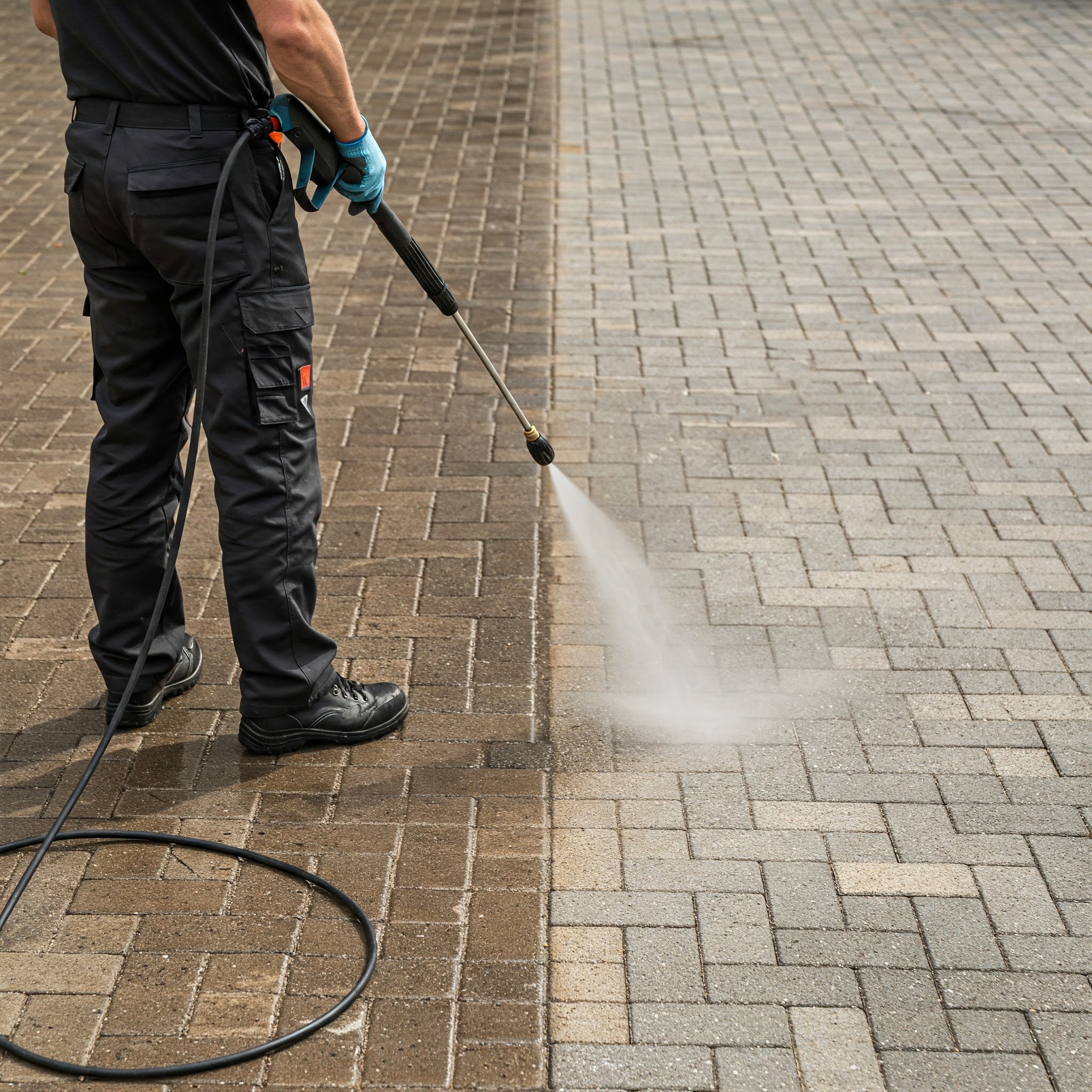 Térkő tisztítás – előtte-utána